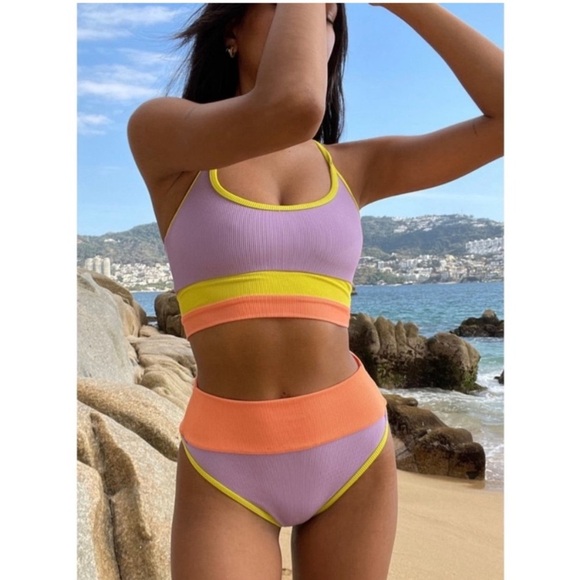 New! Beach Riot Eva purple colorblock bikini top nwot 22687 - Picture 5 of 11